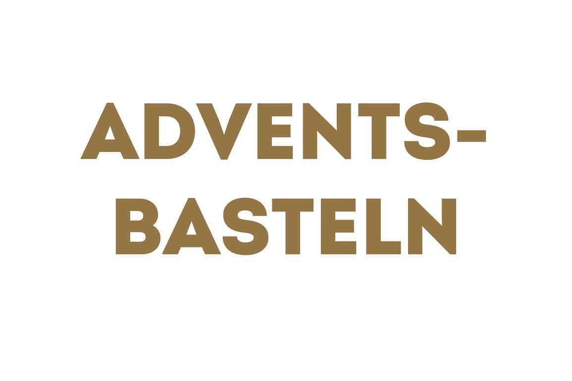 Schriftzug "Adventsbasteln" in gold auf weißem Hintergrund